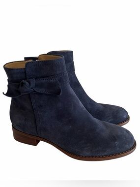 Talbots "Tish" Tie Detail Blue Suede Ankle Boots 6 NEW